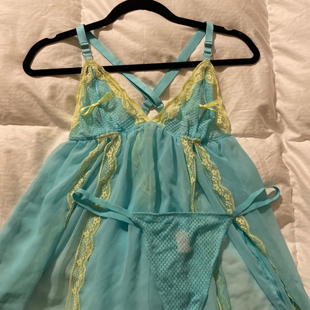 Turquoise and yellow cami and panty set